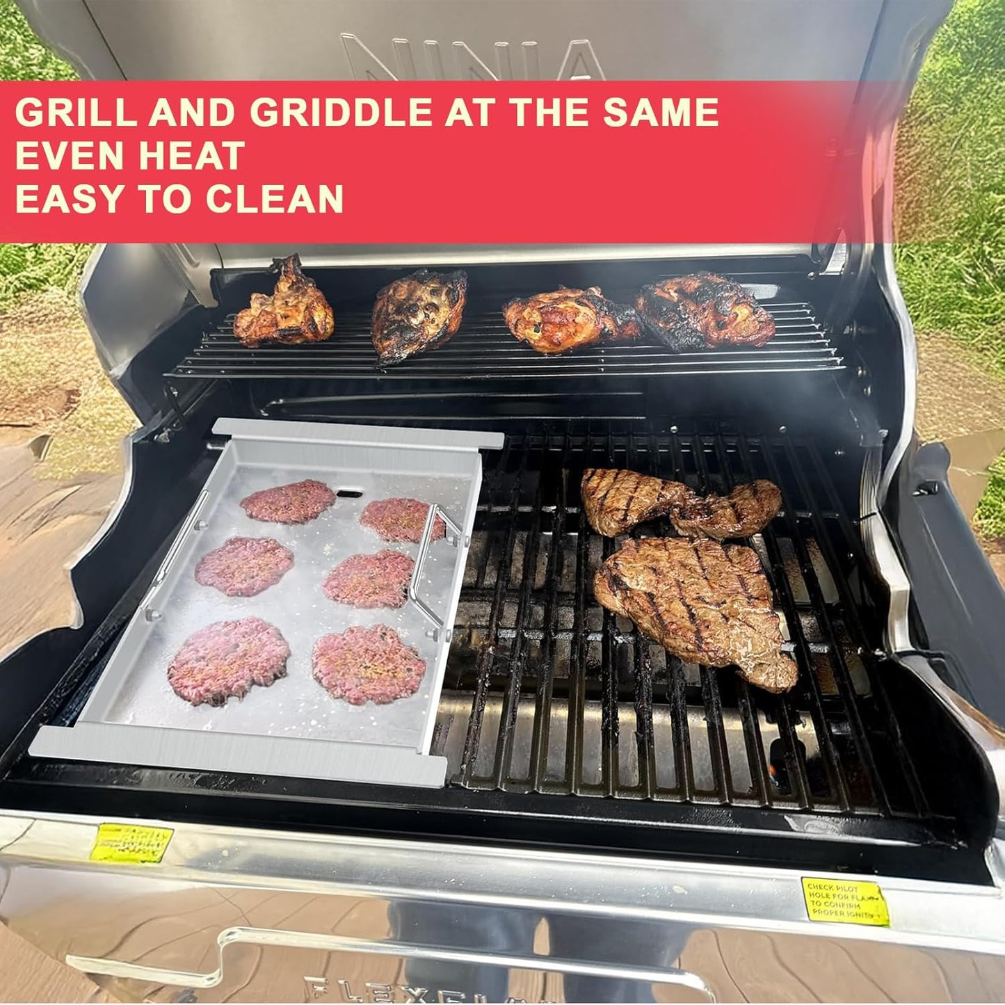Upgrades Half Griddle for Ninja FlexFlame Grills, Stainless Steel Sizzle Griddle Plate for Ninja PG300 Grill Accessories, Compatible with ninja-Flex Flame Grill Accessories XSKHLFGRIDLE, 17''L x 12''W