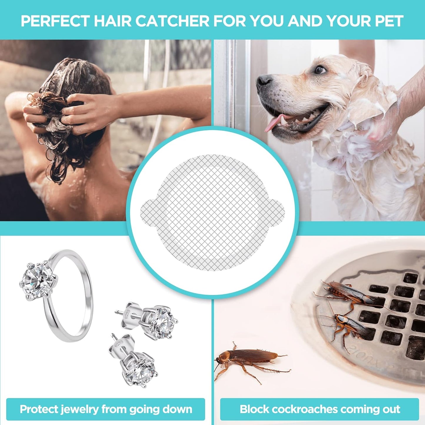 100 Pack, Disposable Shower Drain Hair Catcher Mesh Stickers