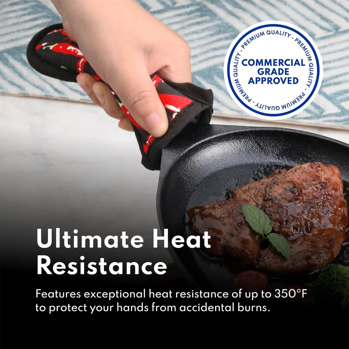 New Star Foodservice 1028744 Commercial-Grade Hot Skillet Handle Cover Holder, Hot Handle Holders/Mitts, Red Peppers Pan Cotton Handle Sleeve, Set of 6