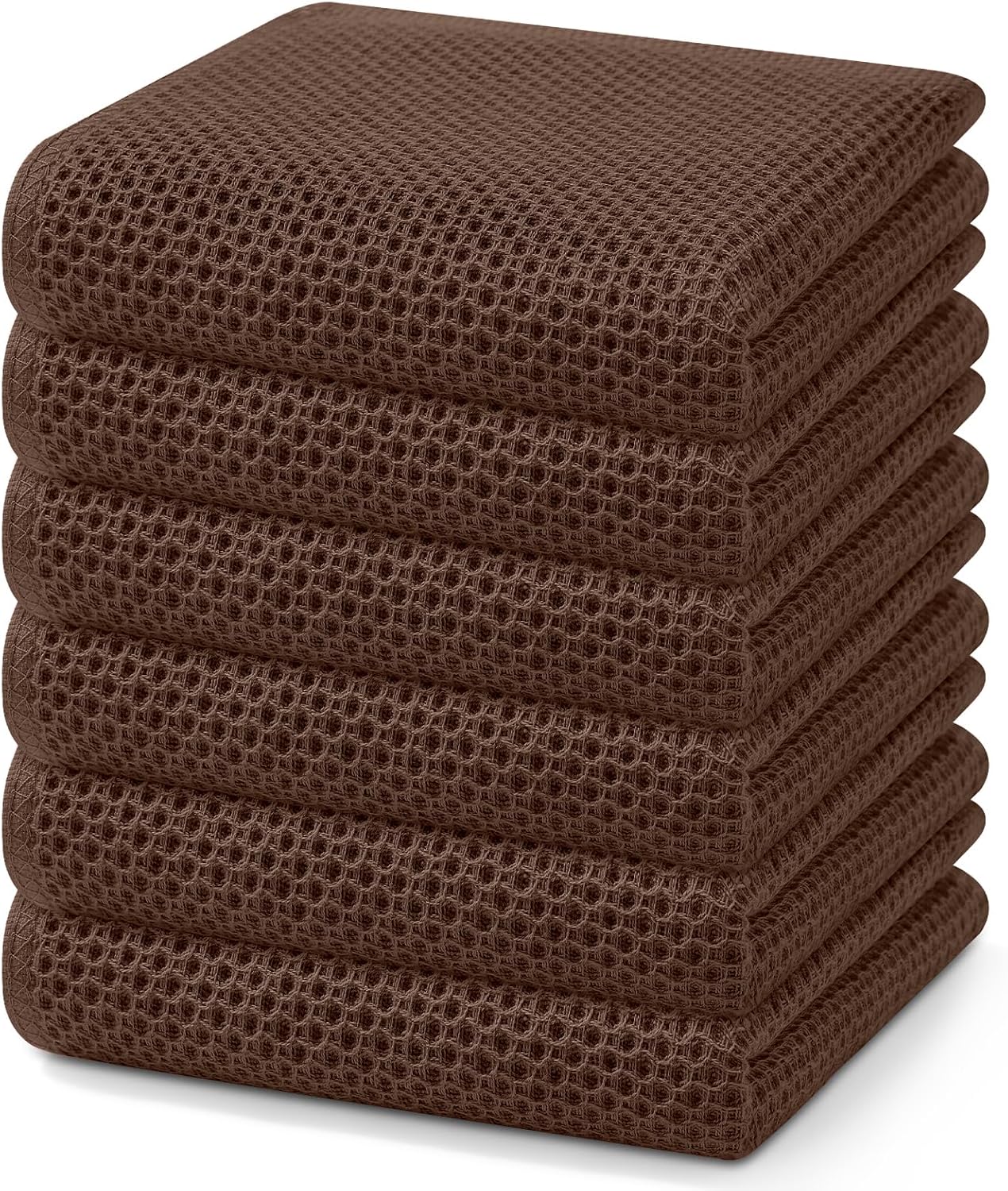 Homaxy 100% Cotton Waffle Weave Kitchen Dish Towels, Ultra Soft Absorbent Quick Drying Cleaning Towel, 13 x 28 Inches, 6-Pack, Coffee