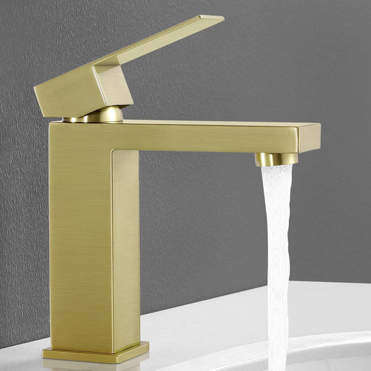 KES Brushed Gold Bathroom Faucet Single Hole Modern Vanity Faucet Single Handle Bathroom Sink Faucet Stainless Steel, L3156ALFF12-BZ