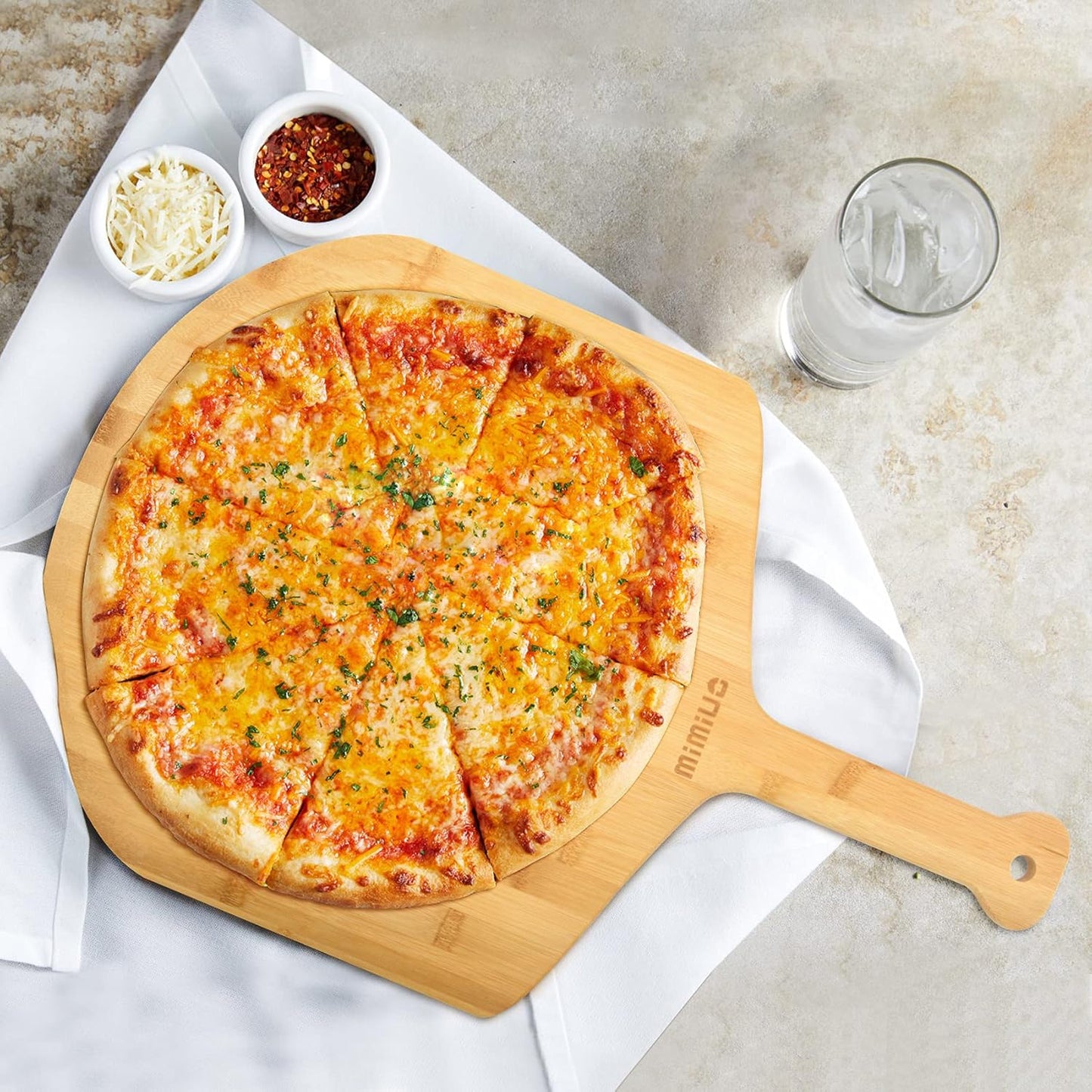 Mimiuo Natural Bamboo Pizza Peel - 15 Inch Wooden Pizza Spatula for Baking Homemade Pizza Bread and Cutting Fruit Vegs