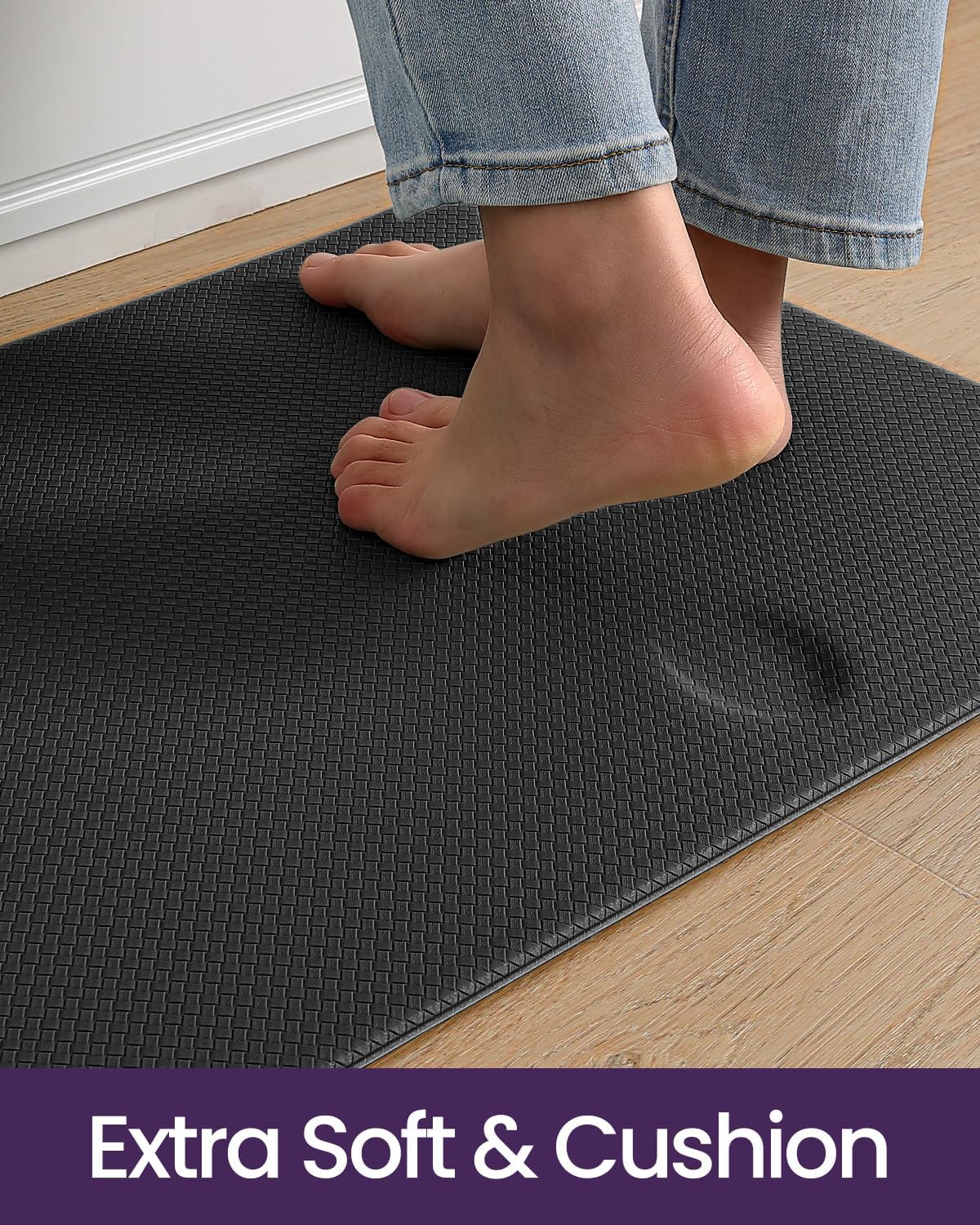 DEXI Kitchen Floor Mats Cushioned Anti Fatigue,17x79,Long Standing Runner Rug Waterproof, Comfort Memory Foam Padded for Front Sink Laundry, Black