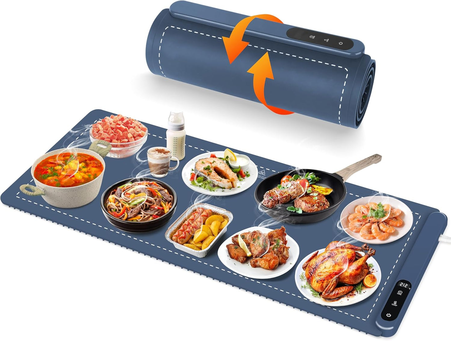 OcePor (XXL 36"x16") Food Warming Mat, Electric Warming Tray,Foldable Food Warmer for Parties, Buffets, Family Gatherings, Holiday & Sabbath, Child Lock, Heating Mat for Food, (Blue)