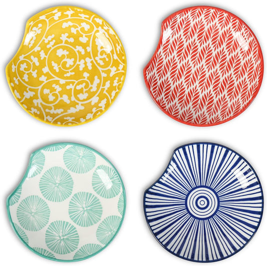 Selamica Ceramic Spoon Rest for Stove Top, 4.6 Inch Cooking Spoon Holder for Kitchen Counter, Stackable Utensil Rest Holder for Spatula Ladles Tong, Set of 4, Assorted Colors