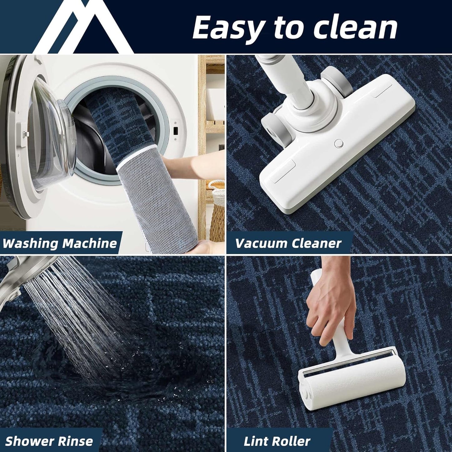 COSY HOMEER Kitchen Rugs Non Slip Washable 24"x36"+24"x60" Absorbent Soft Kitchen Mats for Floor Polyester Kitchen Runner Rug Sets of 2 Kitchen Floor Mats for Sink Mat,Hallway,Laundry,Navy Blue