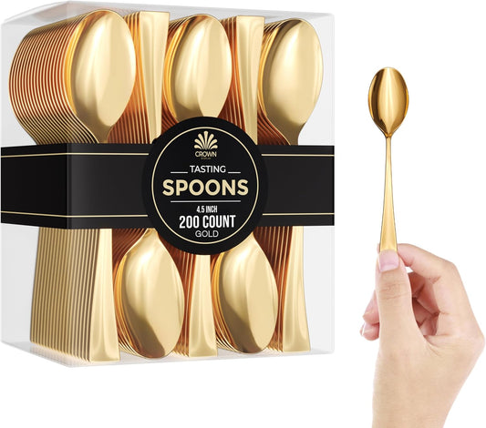Exquisite Mini Spoons For Desserts - Bulk Pack Of 200 Gold Dessert – Disposable 4.5 Inch Plastic Appetizer Real Flatware Look Miniature Bpa Free Food Safe