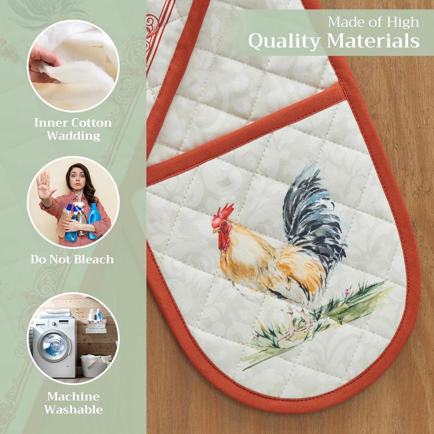 Maison d' Hermine Double Oven Mitts 100% Cotton 7"x35" Double Oven Mitt Heat Resistant BBQ Cooking Gloves with Loop, Baking, Grilling, Home, Kitchen, Handling Hot Pans (Rural Christmas)