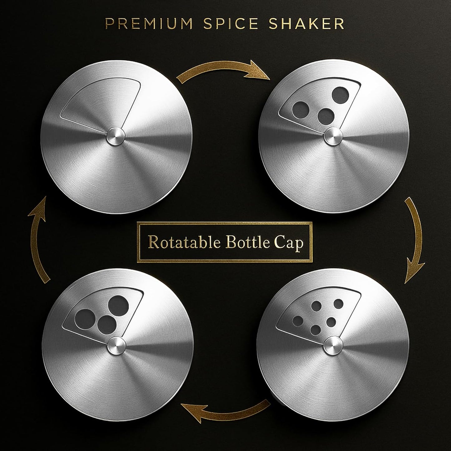 4-Piece Premium Stainless Steel Salt and Pepper Shakers Set – Adjustable Pour Holes Spice Dispenser for Salt, Sugar, Cinnamon, and Pepper – Stylish Kitchen Seasoning and Spice Shaker Set