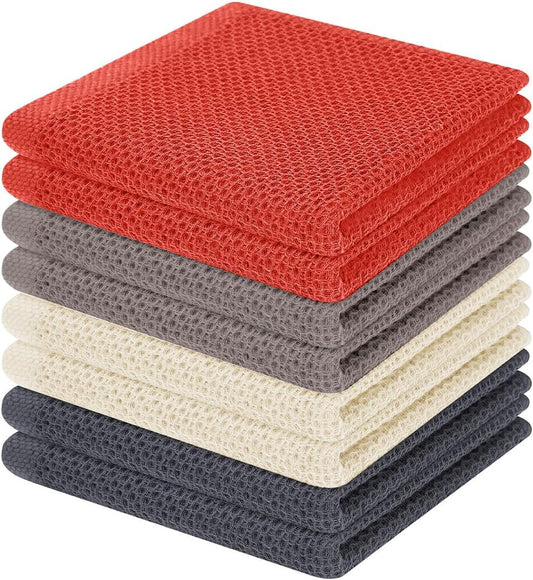 Homaxy 100% Cotton Waffle Weave Kitchen Dish Cloths, Ultra Soft Absorbent Quick Drying Dish Towels, 12 x 12 Inches, 8-Pack, Multicolor