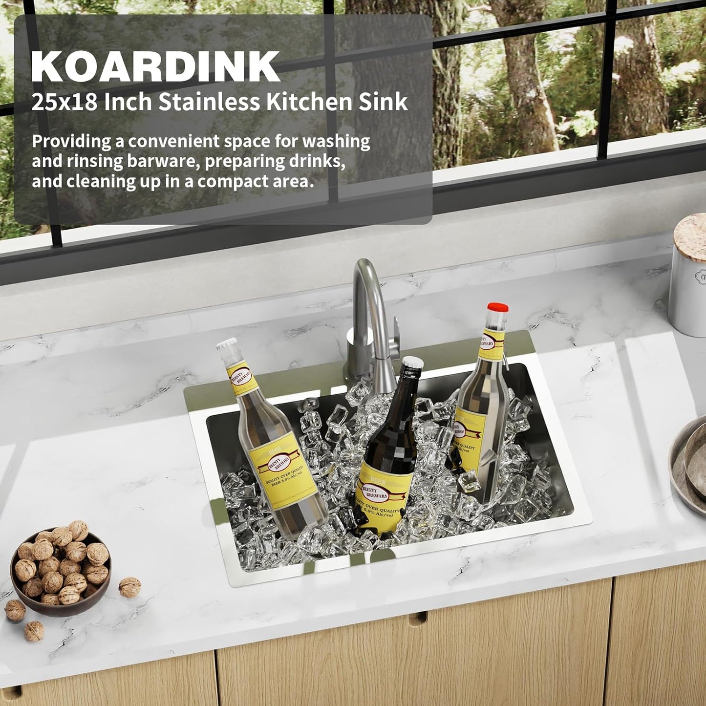 25x18 Inch Kitchen And Bar Sink - Stainless Steel Drop In Single Bowl Topmount Modern Kitchen And Bar Sink With Spoon Rest,Drain Strainer Set Compatibility With Various Kitchen&Bar Style