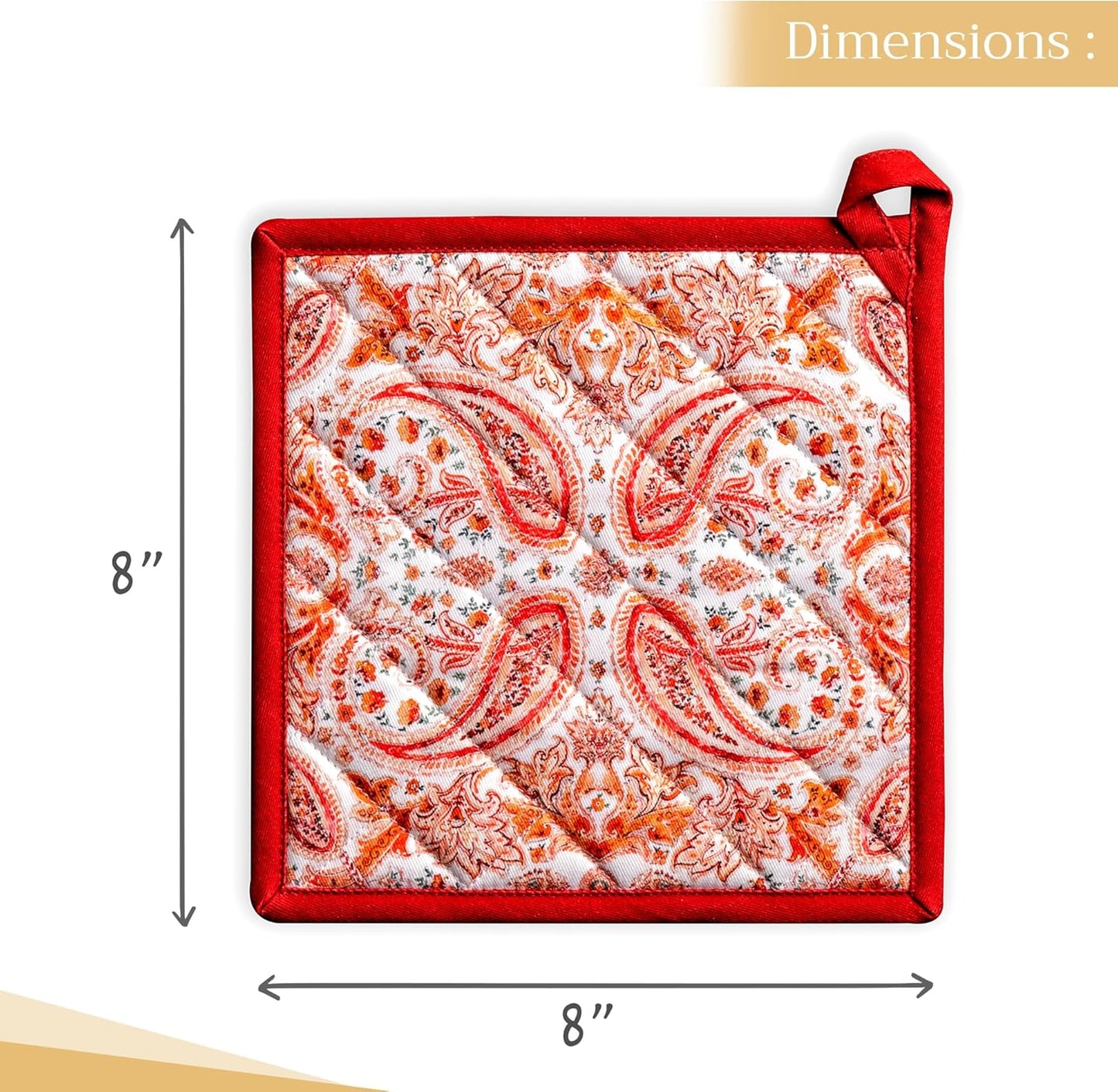 Maison d' Hermine Pot Holders Set 100% Cotton Heat Resistant Potholders 8" x 8" Hot Pads with Loop BBQ, Cooking, Baking, Grilling, Kitchen, Handling Hot Pans (Pack of 2, Orient)