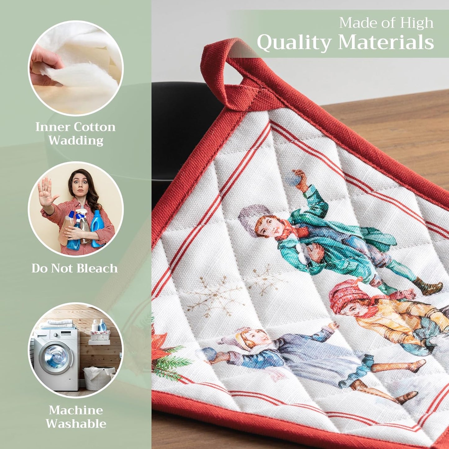 Maison d' Hermine Pot Holders Set 100% Cotton Heat Resistant Potholders 8" x 8" Hot Pads with Loop BBQ, Cooking, Baking, Grilling, Kitchen, Handling Hot Pans (Pack of 2, Chromo)