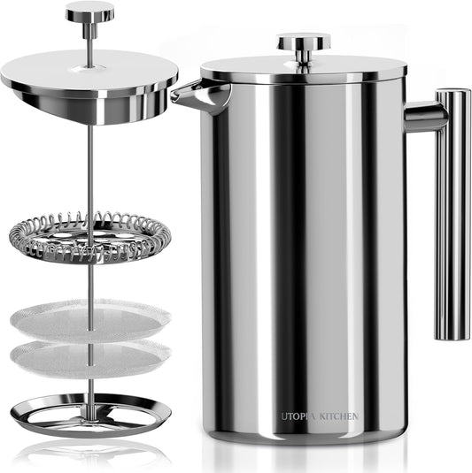 Utopia Kitchen Stainless Steel French Press Coffee Maker 12 Oz, French Press Tea Maker, Cold Brew Portable Travel Coffee Presses, Tea Press Gifts Silver