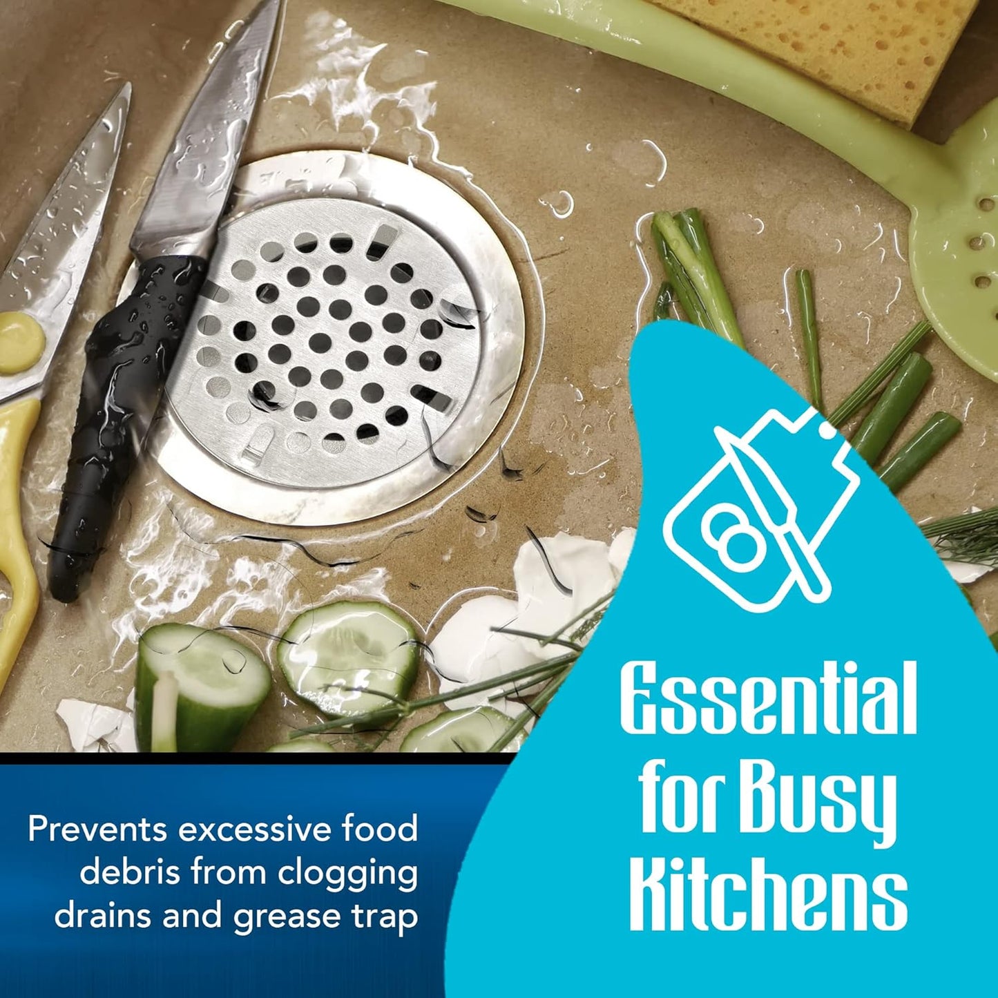 3-inch Commercial Sink Strainer, Flat Kitchen Sink Strainer with Tabs, Install on 3-inch Sink Drain, Durable Sink Strainer Basket Alternative for Twist Waste Drain on 3 Compartment Sink