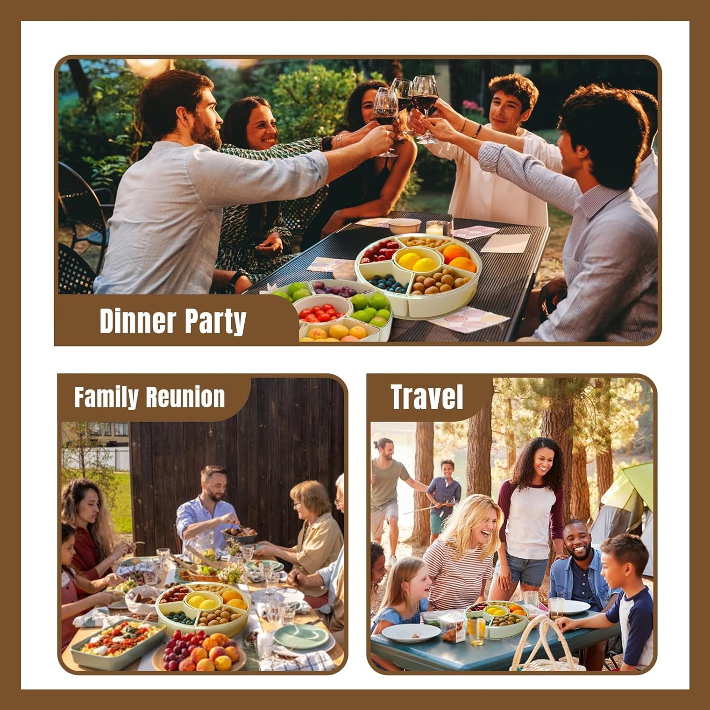 Divided Serving Tray with Lid and Handle Snack Box for Fridge Snackle Box Container Snack Spinner for Adults Serving Platter Fruit Tray