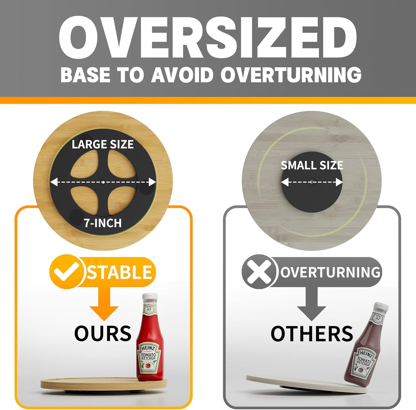 Lazy Susan Organizer Homerays 9 Inch Non-Skid Bamboo Lazy Susan for Kitchen Rotating Spice Rack for Kitchen Cabinet, Wood Turntable for Kitchen Countertop Organizer