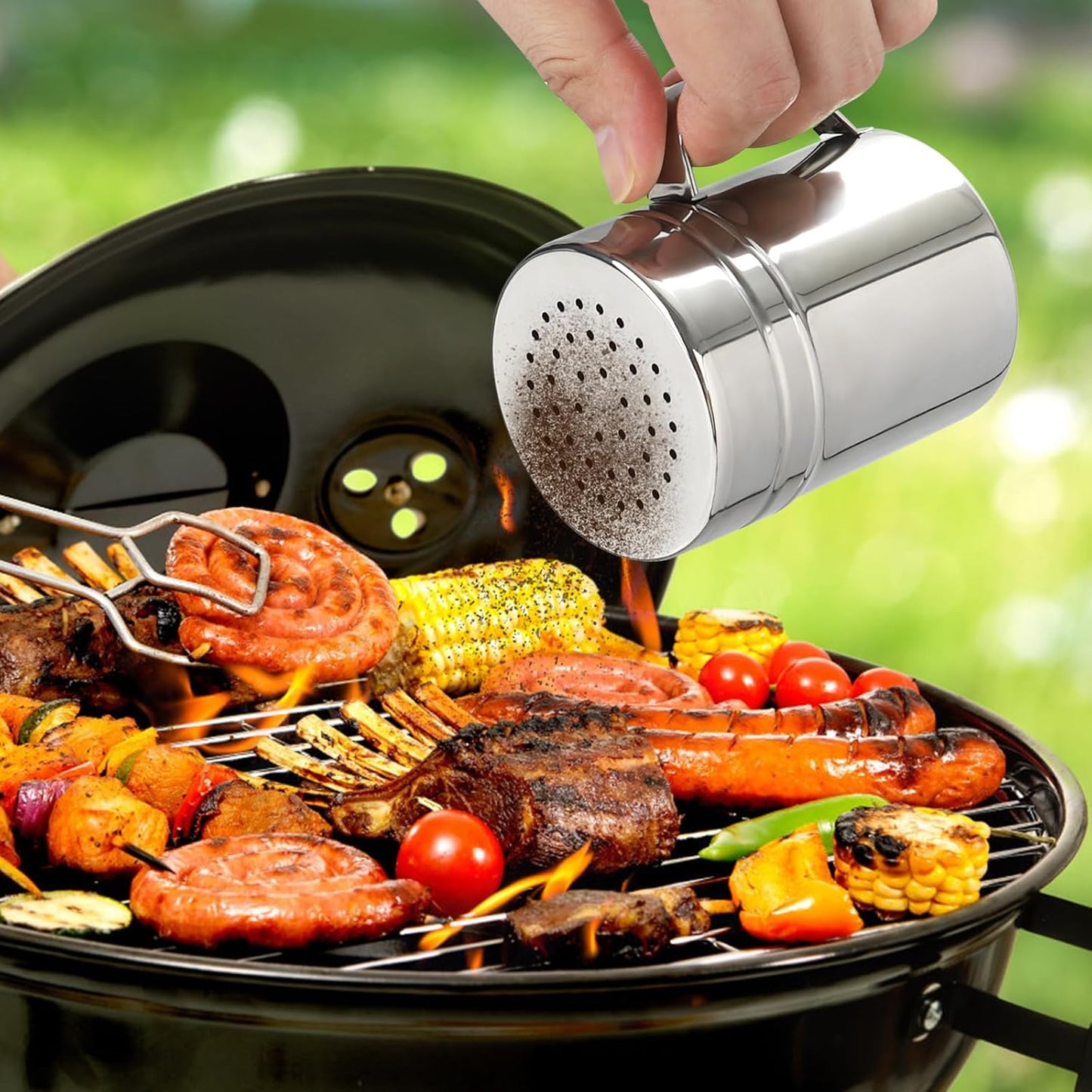 Accmor 2pcs Stainless Steel Dredge, Salt Pepper Dredge Shakers with Handle, Seasonings Spice Shakers with Lid, 10 Ounce