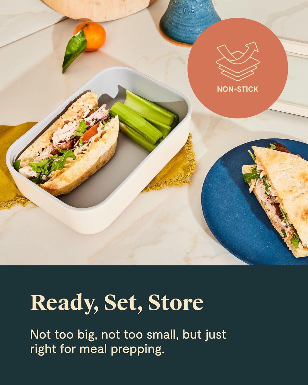 Caraway 2pc Glass Food Storage Set - 6.6 Cup Food Containers (2) - Ceramic Coated - Non Toxic, Non Stick Lunch Box with Lids. Dishwasher, Oven, & Microwave Safe - Cream