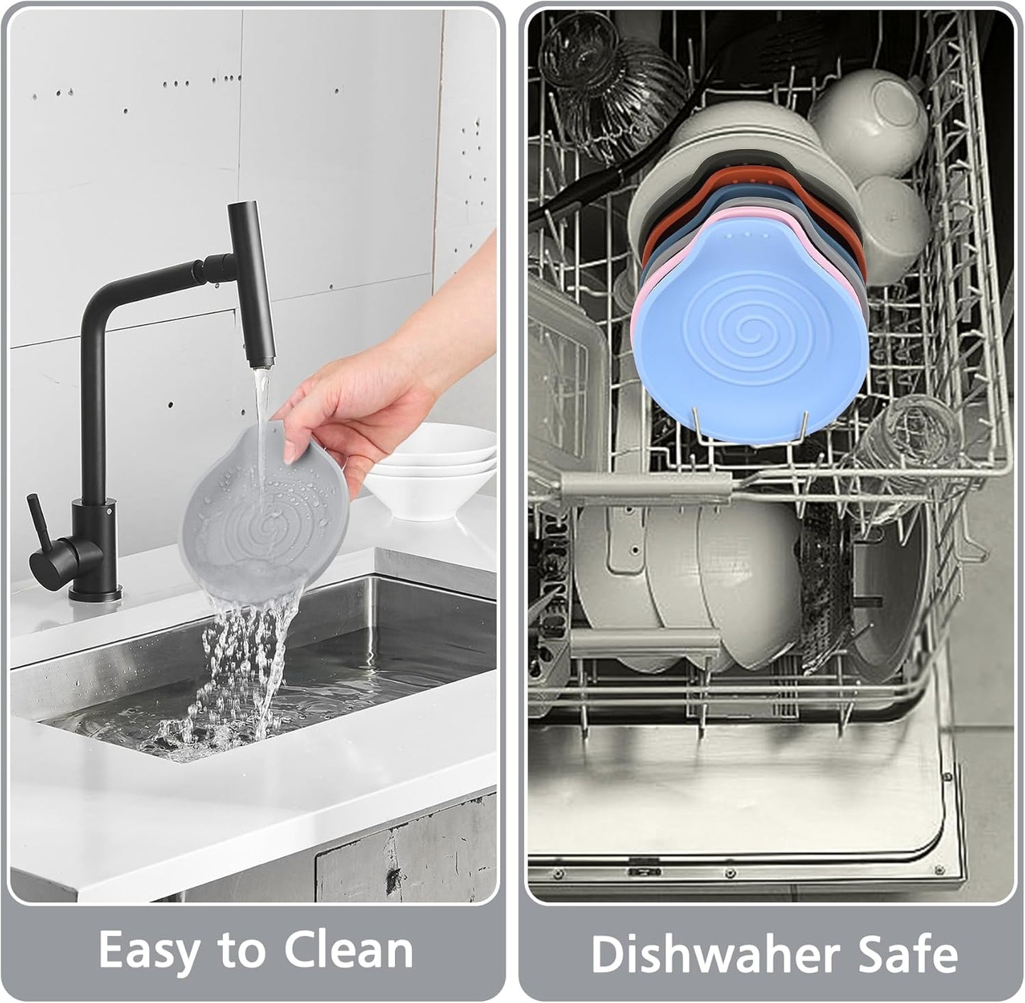 Silicone Spoon Rest for Stove Top - BPA-Free, Heat-Resistant Spoon Holder - Spoon Rest for Kitchen Counter - Large Cooking Utensil Rest for Spoons, Spatulas, Ladles or Tongs - Gray