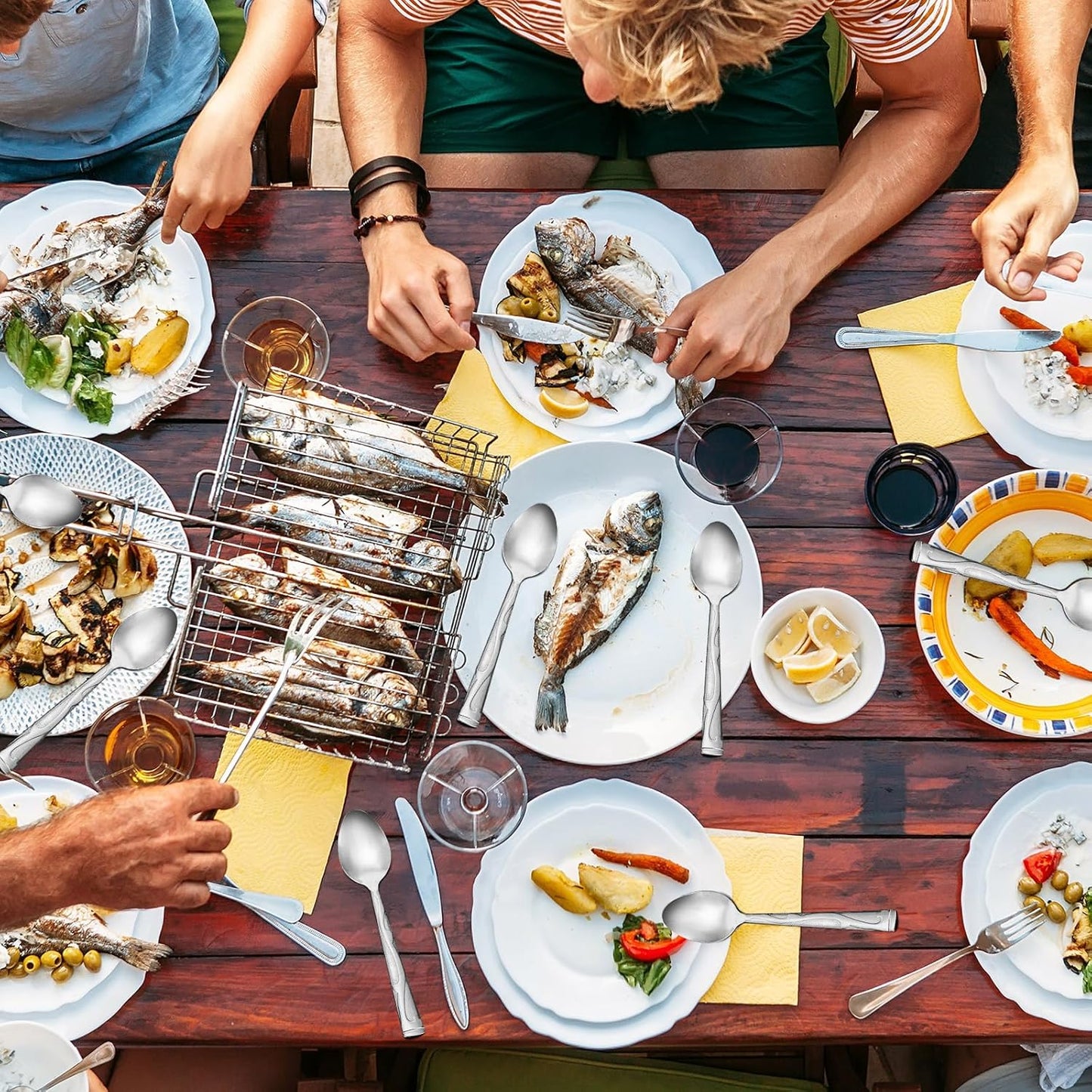 Lasnten 100 Pieces Dinner Spoons Set 7.24 Inches Silverware Bulk Metal Tablespoons Mirror Polished for Home Restaurant Kitchen Dishwasher Safe