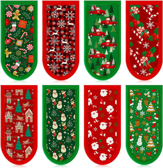 Patelai 8 Pack Christmas Cast Iron Skillet Handle Covers Red Green Hot Pot Handle Holder Cover Heat Resistant Non Slip Cast Iron Skillet Potholders Sleeves Protector for Kitchen Cooking Baking BBQ