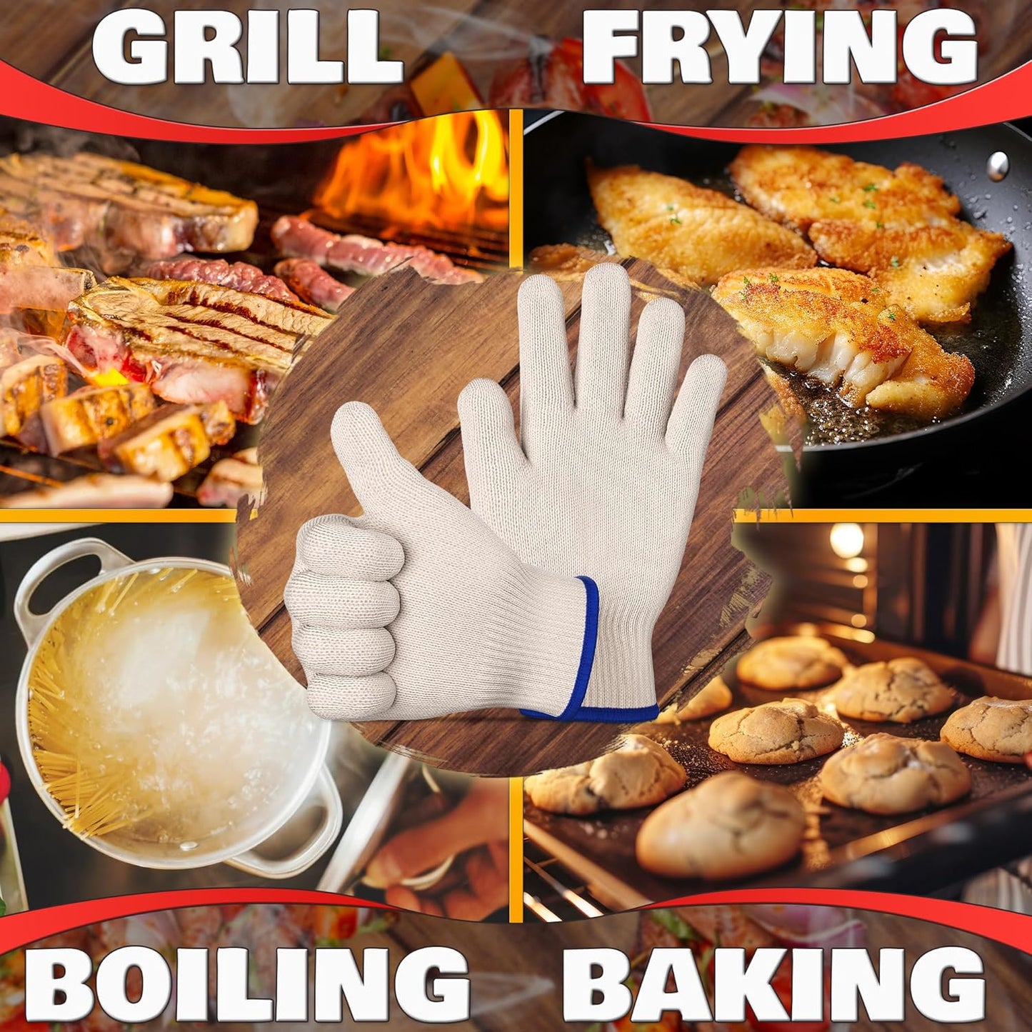 Heat Resistant Gloves - BBQ Gloves Heat Resistant Cooking Oven Gloves with Fingers Grill Glove Oven Mitts 480 to 932°F Grilling Gloves - Grill Gloves for Outdoor Grill Gloves for Hot Food Handling