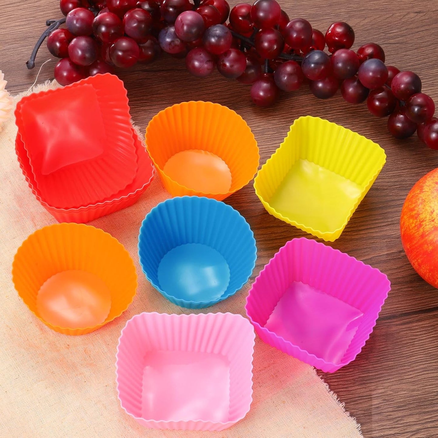 uxcell 42Pcs Silicone Cupcake Liners, Non-Stick Baking Cups, for Cooking Eggs, Baking Muffins and Make a Cake(Rose Red)