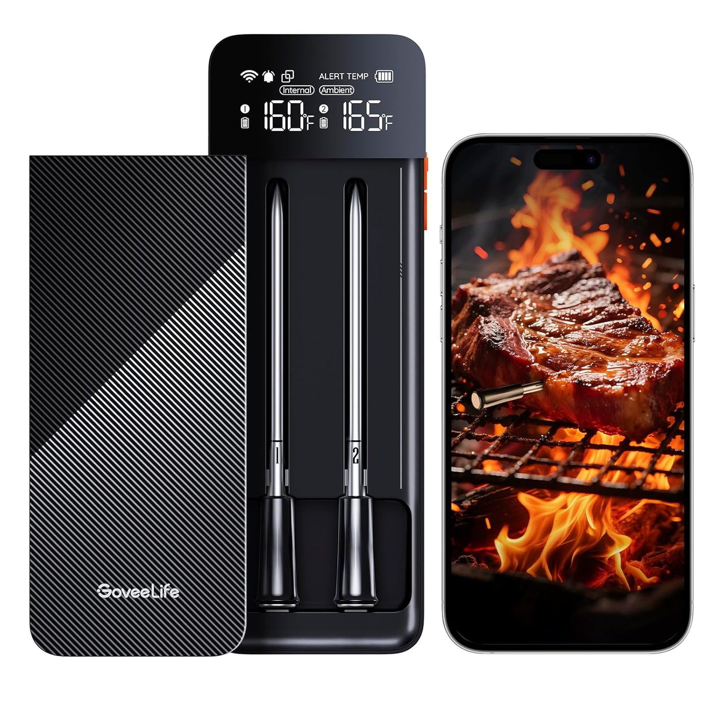 GoveeLife Wireless Meat Thermometer Digital with 2 Probes, Unlimited Range WiFi Food Thermometer with 2 Sensors, Rechargeable LCD Base, APP Alerts, Cooking for Kitchen, BBQ, Grill, Oven, Smoker