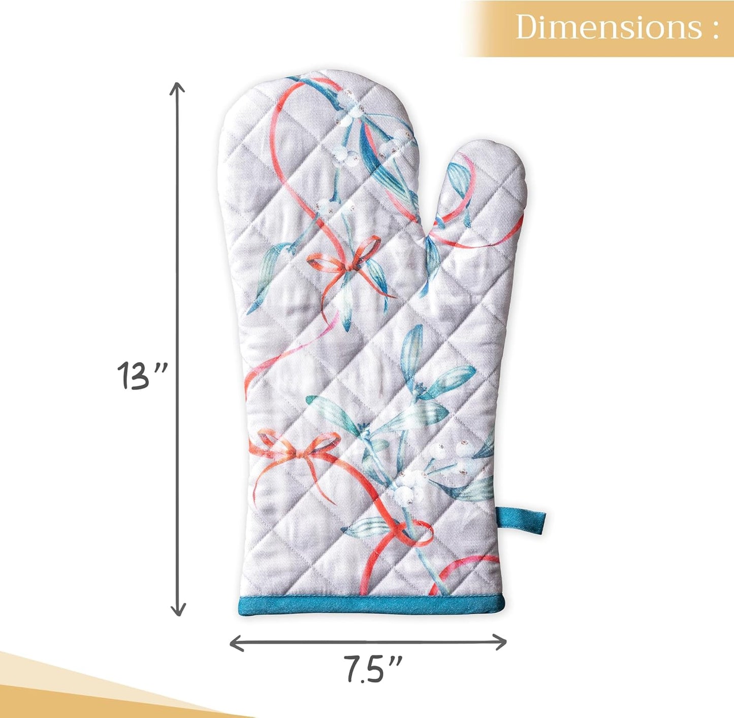 Maison d' Hermine Oven Gloves 100% Cotton Oven Mitt 7" x 13" with Loop Heat Resistant, BBQ, Cooking Gloves, Baking, Grilling, Kitchen, Handling Hot Pans (Pack of 1, Enora)