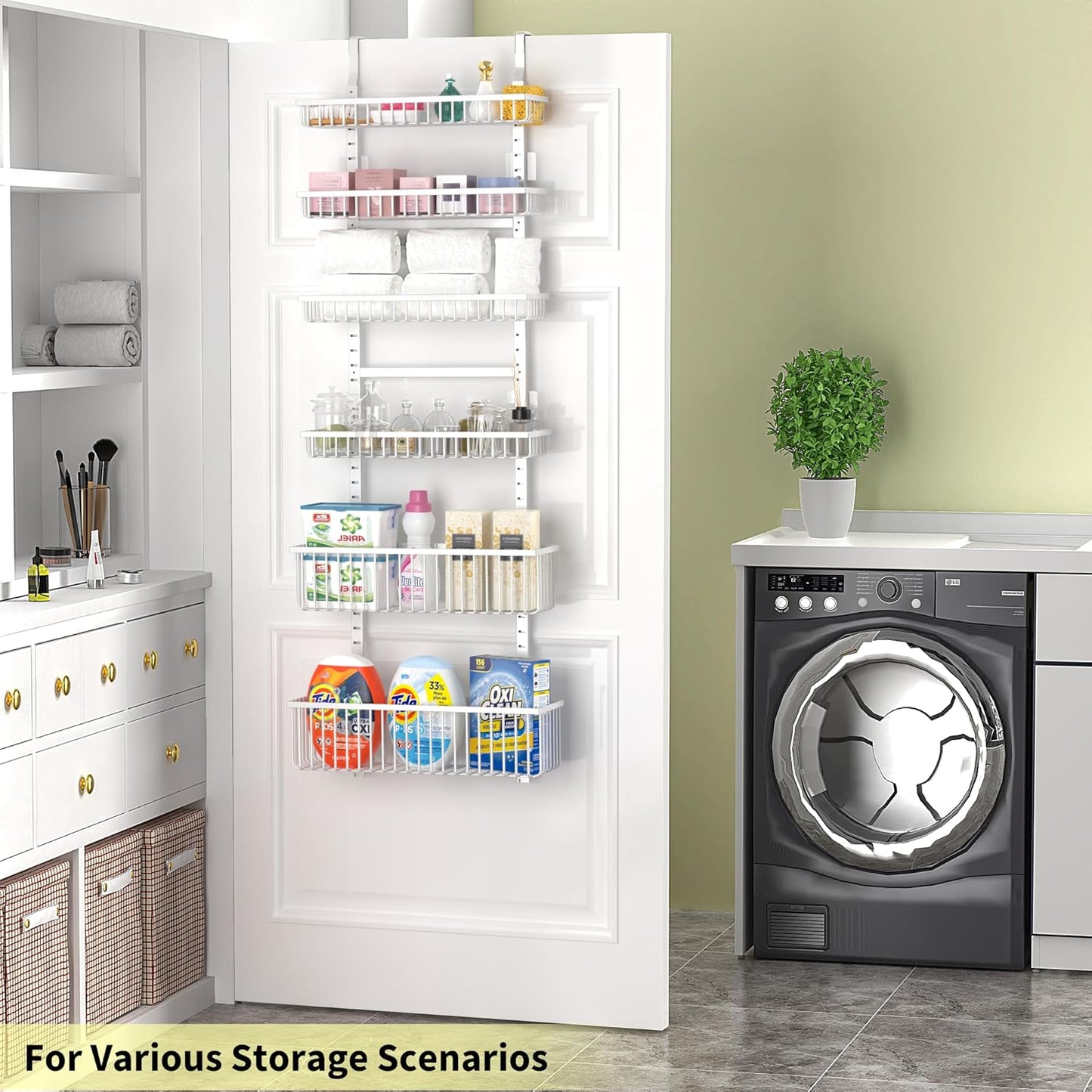 Moforoco 6-Tier Over The Door Pantry Organizer, Pantry Organization and Storage, Black Hanging Basket Wall Spice Rack Seasoning Shelves, Home & Kitchen Laundry Room Bathroom Essentials accessories