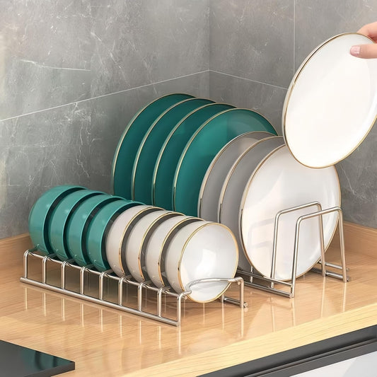 Dish Rack Plates Holder 2 Pack set, Plate organizer for cabinet space saver, Pan lid organizer, Kitchen Storage Cabinet Organizer for Plates/bowls/cups/lids/cutting boards/spatulas
