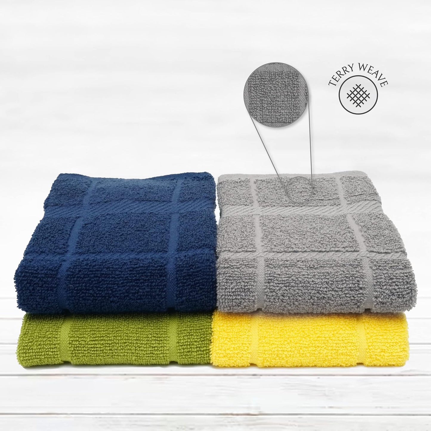 100% Cotton Terry Dish Towels, 4 Pack Solid, 16 x26 Inches, Super Soft and Absorbent Kitchen Towels, Perfect for Kitchen Cleaning and Dish Washing | Assorted