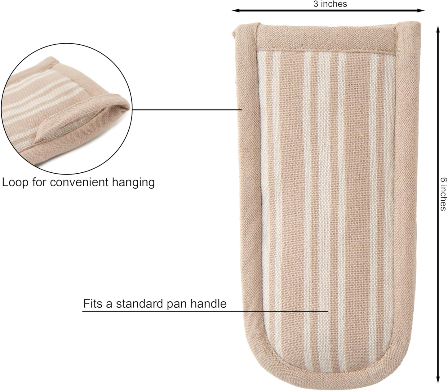 Sticky Toffee Pan Handle Covers 2-Pack – 3x6 in Tan Heat Resistant Sleeves for Cast Iron Skillets and Hot Pots, Oeko-Tex Cotton Handle Holders