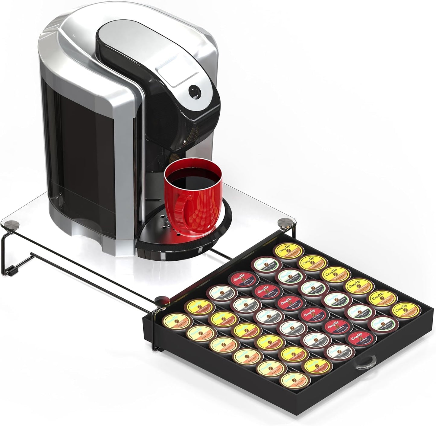 DecoBrothers Crystal Tempered Glass Holder Drawer for 36 Coffee Pods Storage, Black