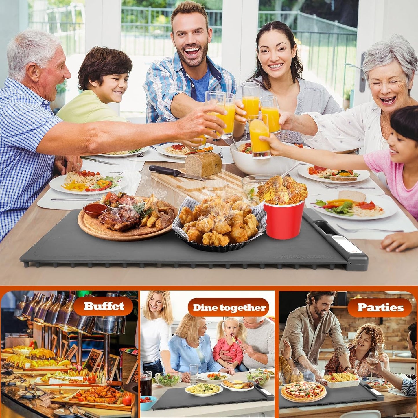 Warming Mat for Food,10S Quick Heat Electric Warming Tray with 8 Levels of Temperature Settings,Silicone Roll-Up Design,Auto Shut Off (1-4H),Portable Food Warmer for Buffet/Home/Travels/Parties