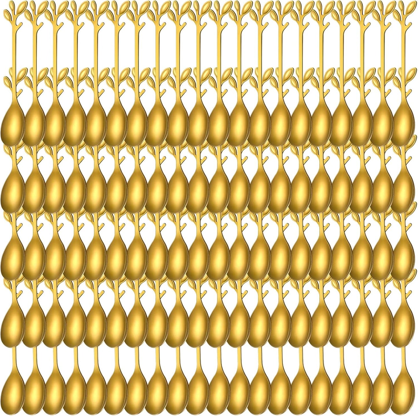 100 Pcs Demitasse Espresso Spoons Stainless Steel Bulk, 4.33'' Small Mini Coffee Tasting Dessert Spoons for Kitchen Dessert, Tea, Appetizer, 1.18'' Wide(Leave,Gold)