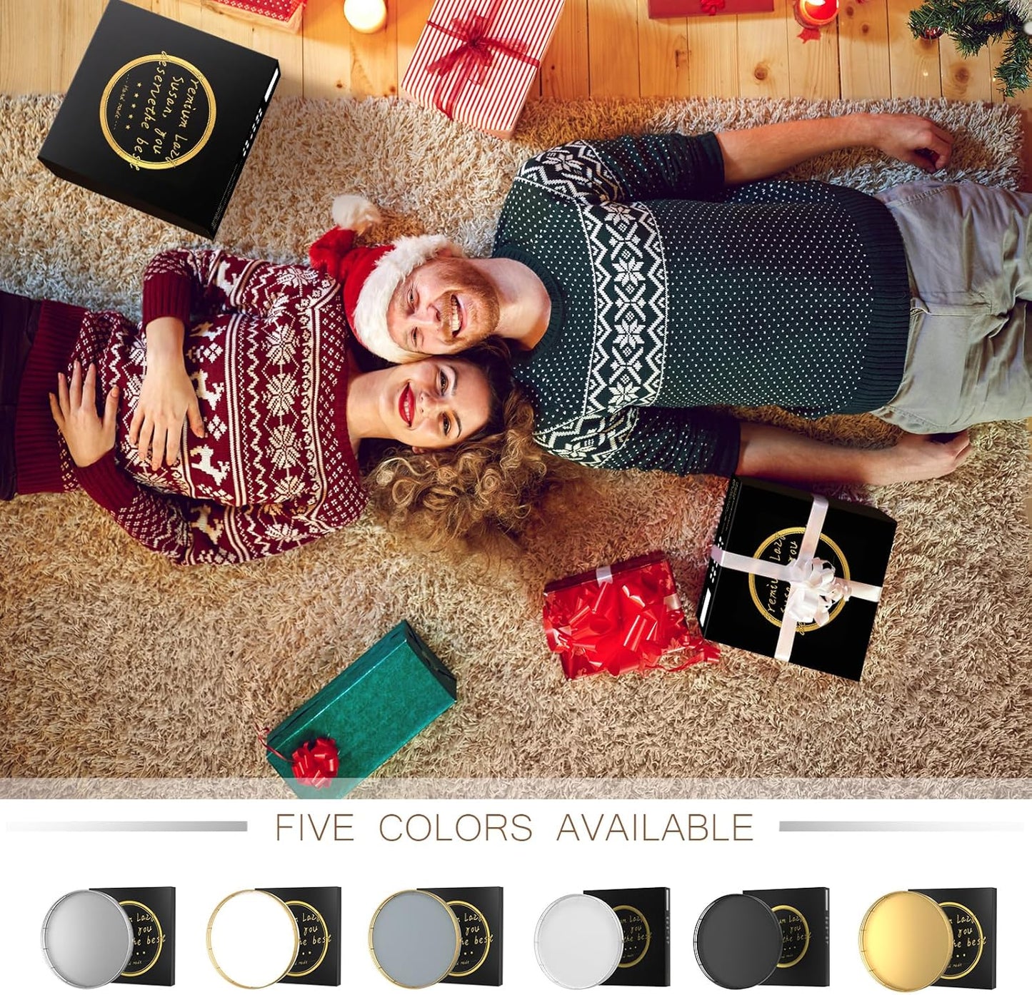 9" Silver Lazy Susan for Table Top, Oak Wood Lazy Susan Turntable Organizer for Dining Coffee Table Centerpiece Bar Decor Kitchen Countertop Bathroom Vanity Decorative Tray for Perfume Jewelry Round