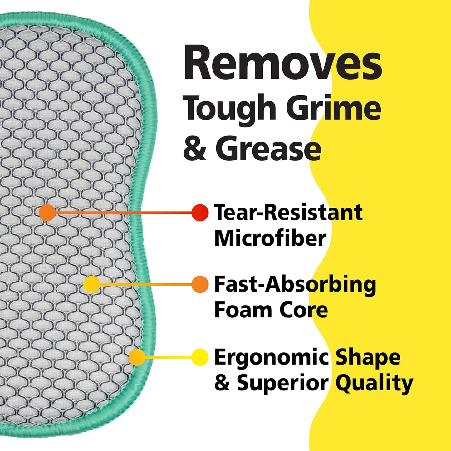 Soft-Scrub by Tuff-Scrub Scrub-N-Wipe Pad, Large, 6-Pack, Microfiber, Multi-Surface, Non-Scratch, Dual-Sided, Scrubber for Dishes, Sinks, Non-Stick Cookware, Machine Washable, Kitchen Sponge