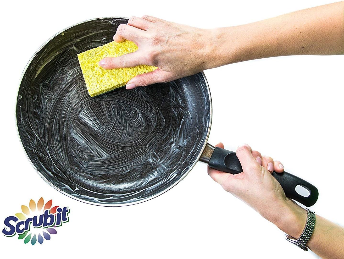 SCRUBIT Heavy Duty Scrub Sponges - Dishwashing Sponge Along with A Tough Scouring Pad - Ideal for Cleaning Kitchen, Dishes, Bathroom - Yellow - 24 Dish sponges