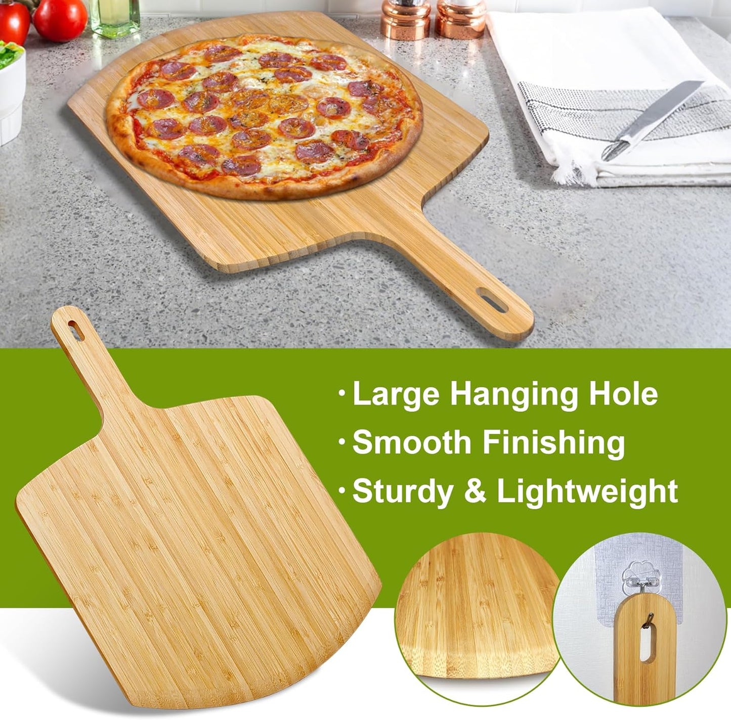 Pizza Peel 12inch 2 pack Bamboo Pizza Paddle Wooden Pizza Peels Pizza Server for Ooni Oven Accessory Pizza Spatula Baking Homemade Cheese Bread Turner Pizza Pre board Pizza Tools Gift