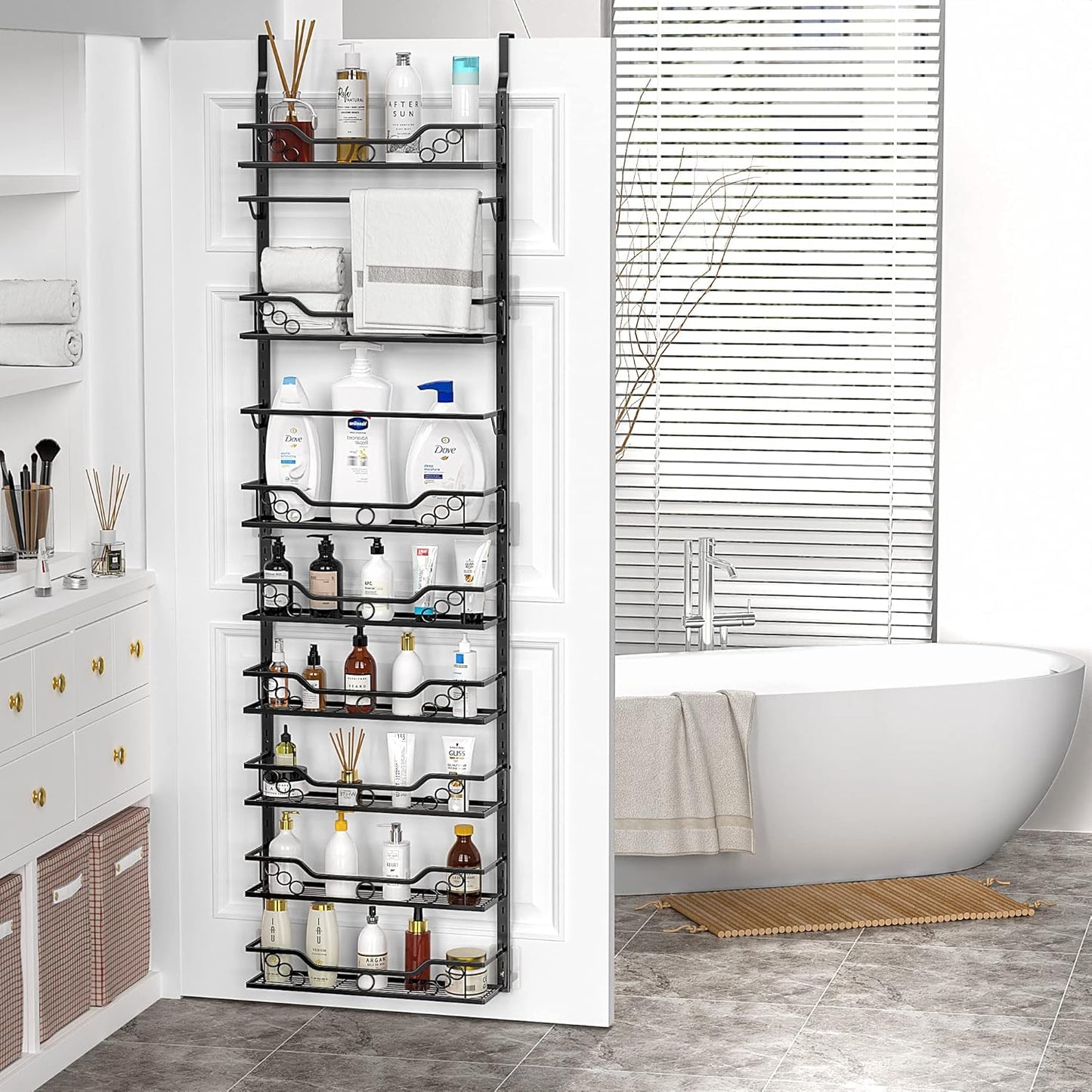 Moforoco 8-Tier Over The Door Pantry Organizer, Pantry Organization and Storage, Black Hanging Basket Wall Spice Rack Seasoning Shelves, Home & Kitchen Laundry Room Bathroom Essentials accessories