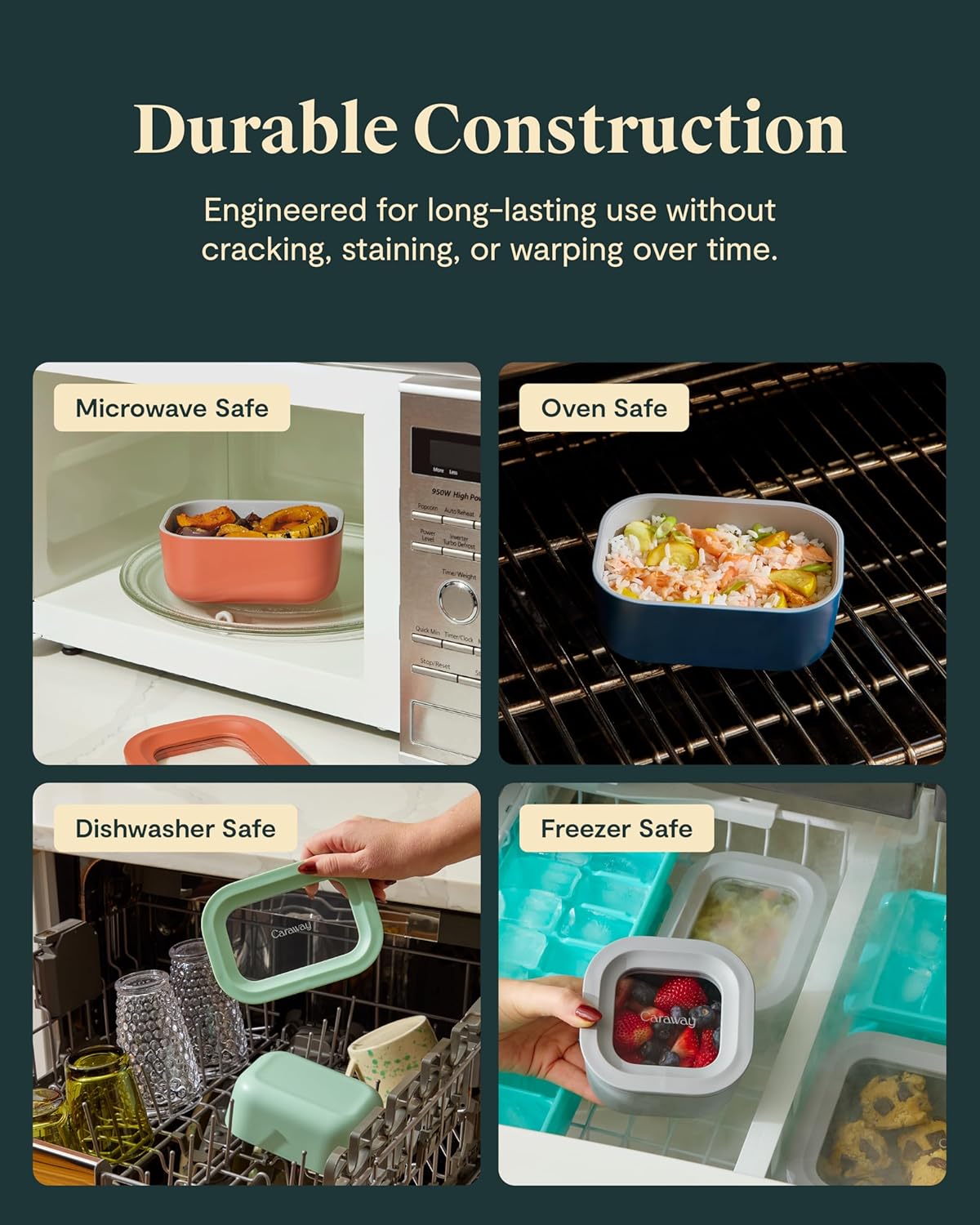 Caraway Mini Square Food Storage Container - 1.75 Cup Glass Storage Container for Food - Non-Toxic Ceramic-Coated Glass - Air Release Technology - Compact & Stackable Design - Cream