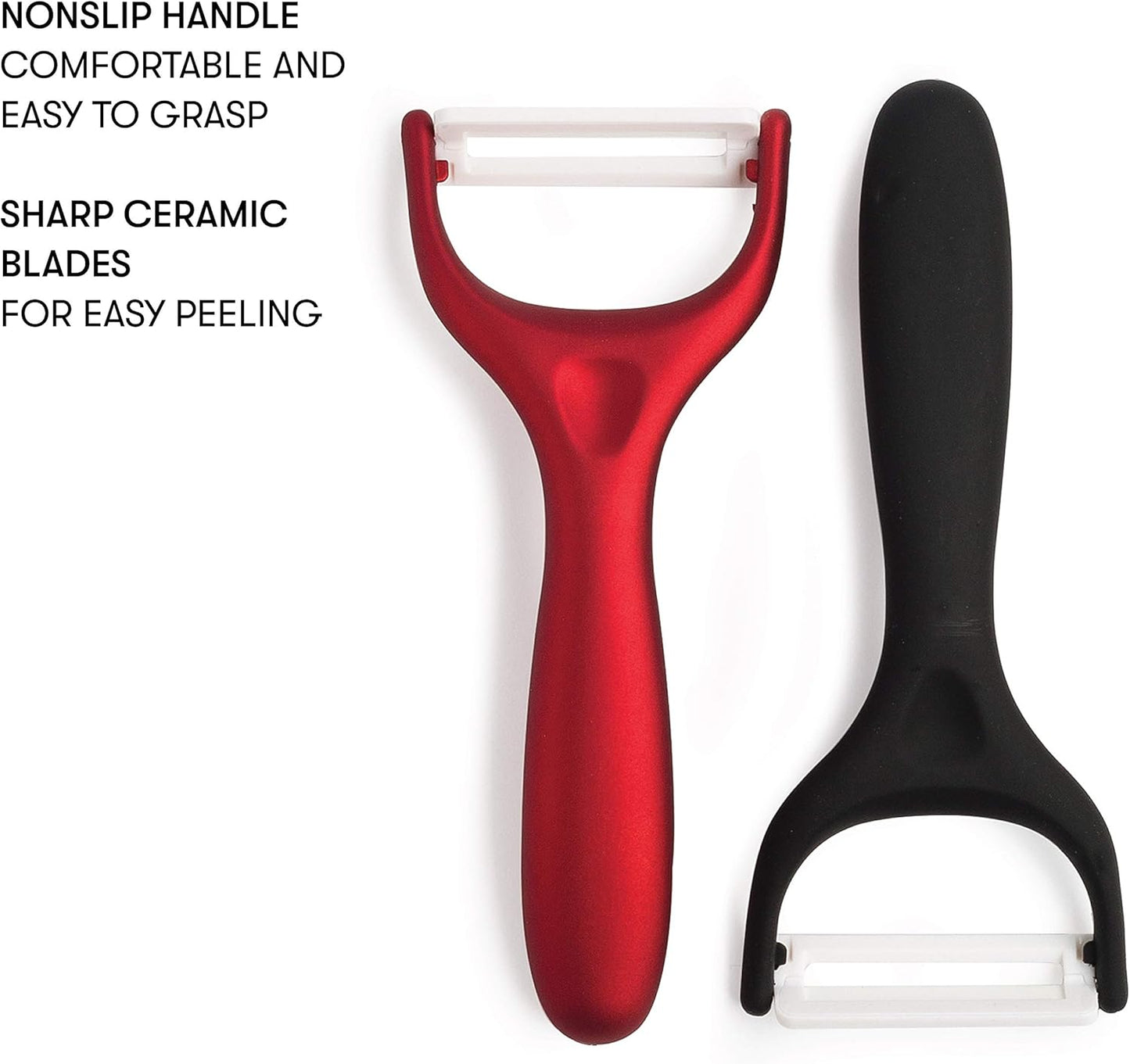Cooking Light Ceramic Peeler Set with Ultra Sharp and Durable Blades, Ergonomic Handles Black and Red Kitchen Tools, 2 Piece, Black/Red