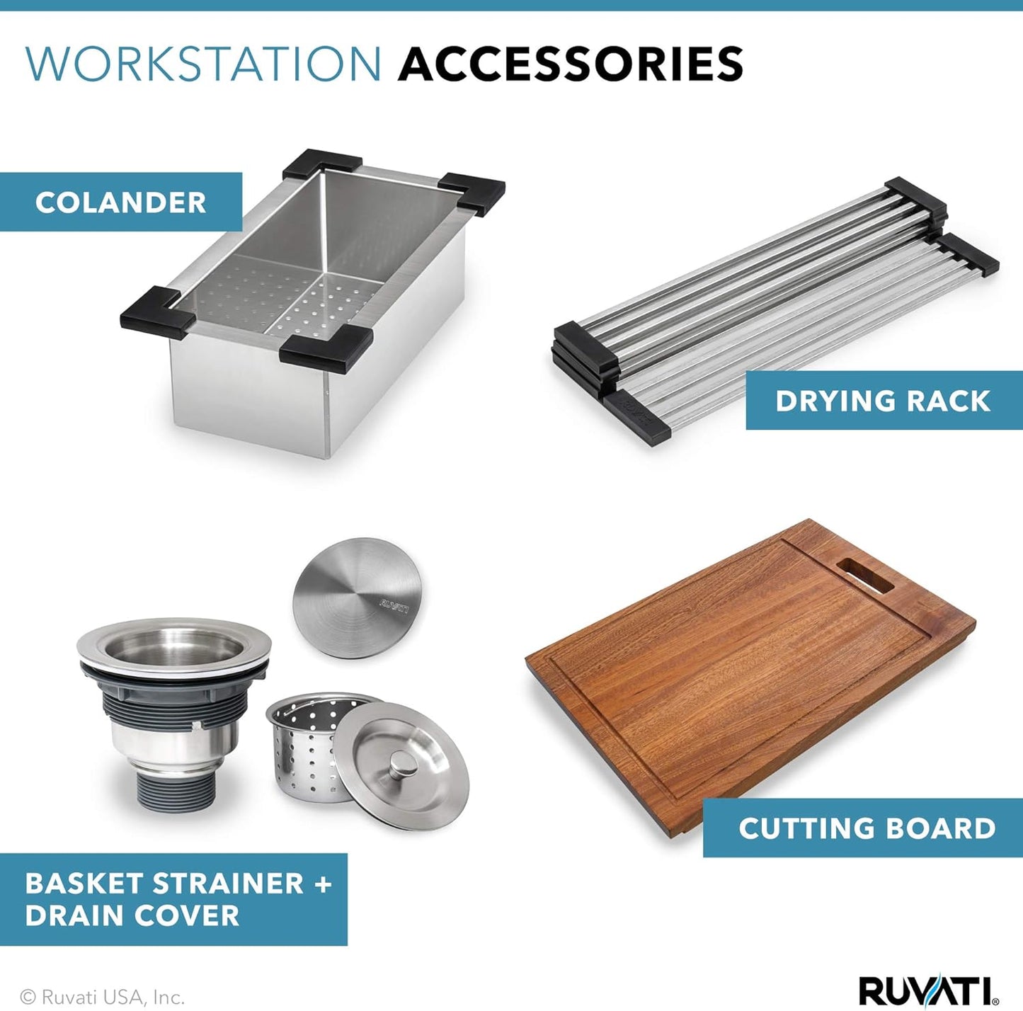 Ruvati 33-inch Apron-front Workstation Farmhouse Kitchen Sink - 16 Gauge Stainless Steel Kitchen Sink Single Bowl with Brushed Finish hides scratches - Farmhouse Workstation Sinks - RVH9200