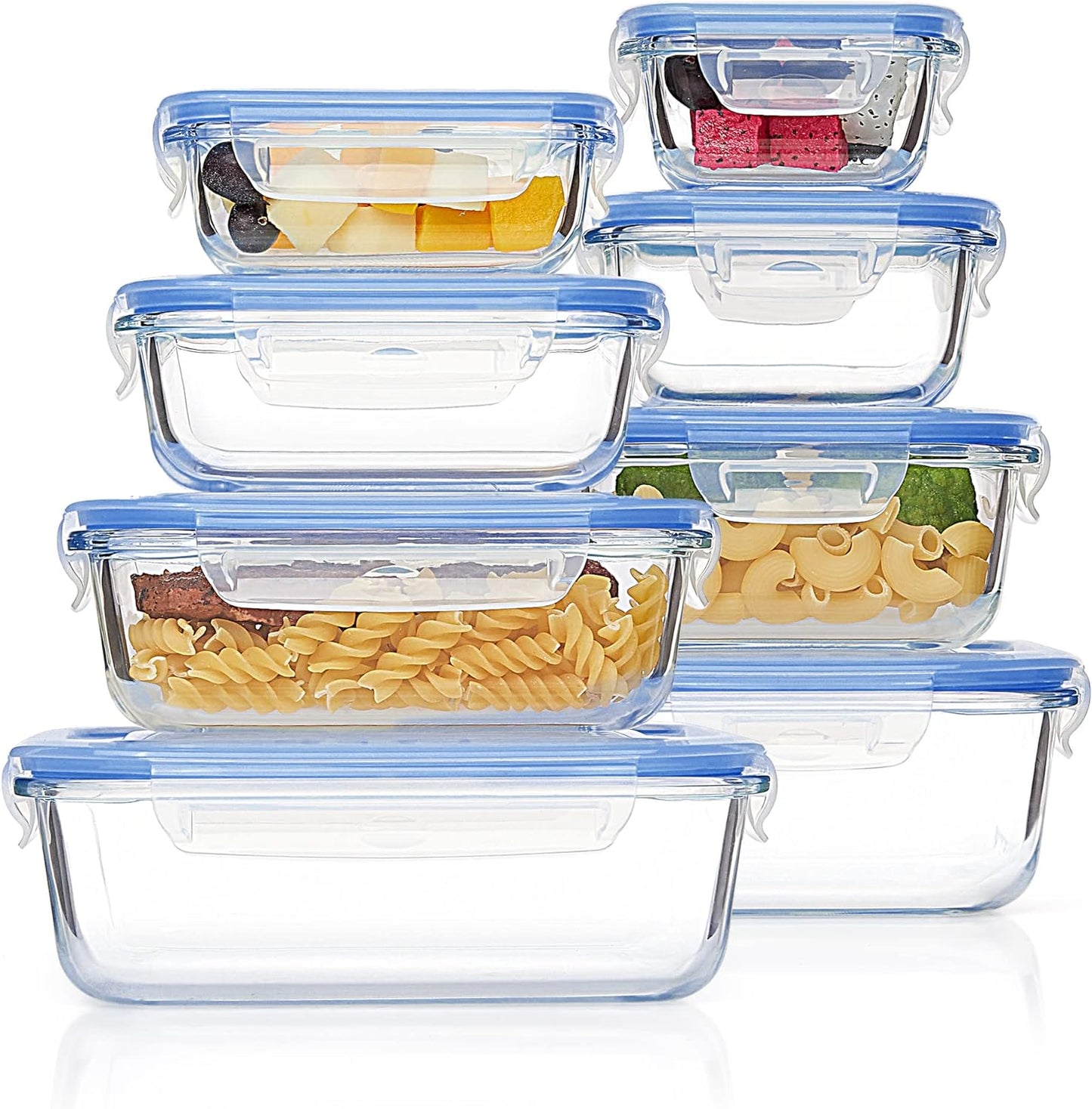 Vtopmart 8 Pack Glass Food Storage Containers with Airtight Lids, Glass Meal Prep Containers, Lunch Office Meal for Microwave, Oven, Freezer and Dishwasher, BPA Free