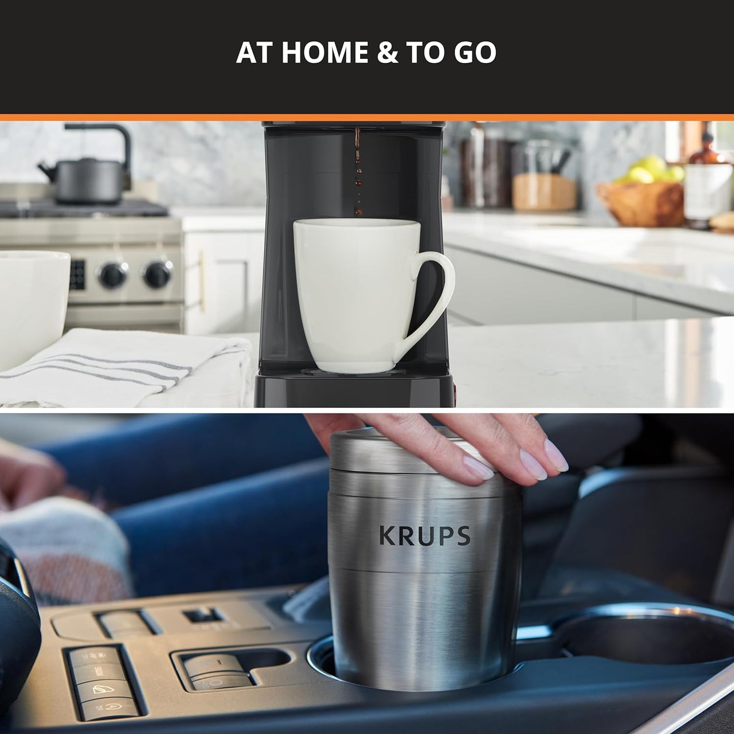 KRUPS: 2 Cup Coffee Maker, Simply Brew Stainless Steel Single Serve Drip Coffee Machine and Travel Tumbler 14 Ounce Stainless Steel Tumbler Included 650 Watts Coffee Filter, Compact Silver and Black