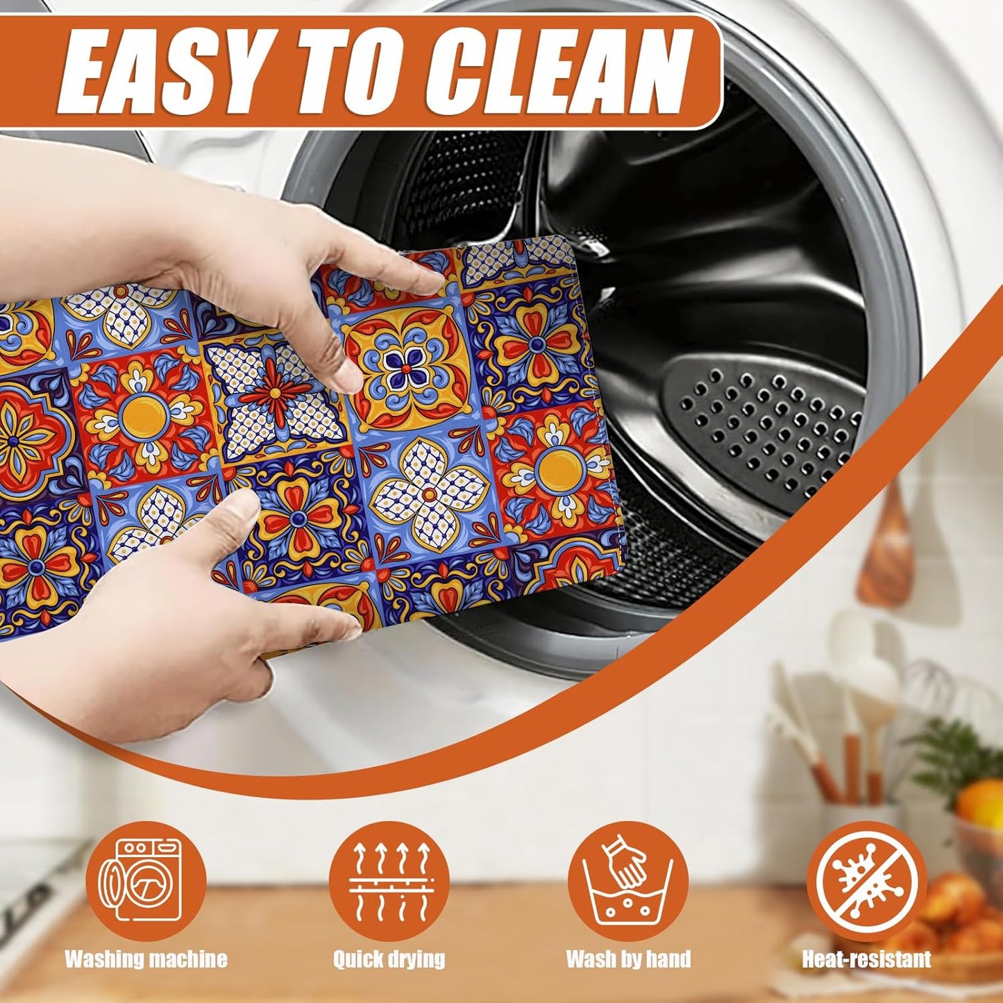 Talavera Mexican Tiles Dish Drying Mat for Kitchen Counter Microfiber Absorbent Dish Kitchen Drying Mat Draining Reusable Washable for Dishes/Utensils/Counterto