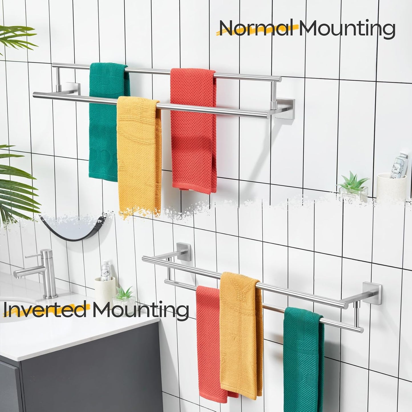 KOKOSIRI Bath Towel Holders Brushed Nickel Bathroom Rack 32-Inch Double Towel Bars Overlength Kitchen Rails Stainless Steel B5009BR-L32