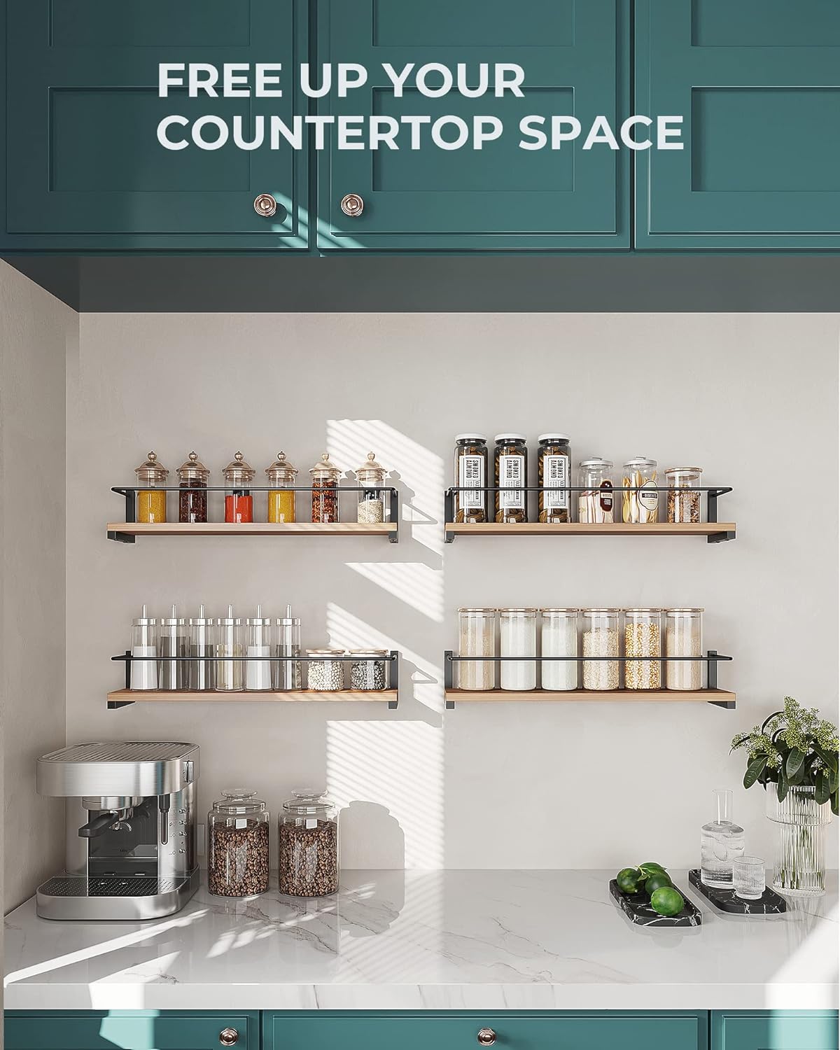 OROPY Spice Rack Wall Mounted, Rustic Wood Hanging Rack for Over The Stove, Kitchen Wall, 2 Pack